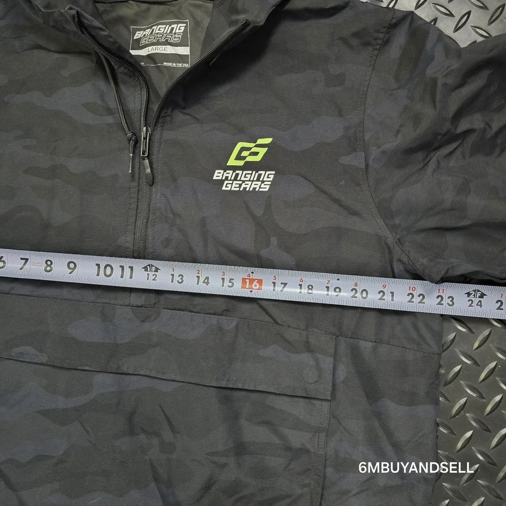 Banging Gears Camo Anorak‎ Jacket Large Black Nylon Hooded Windbreaker USA - Picture 5 of 10